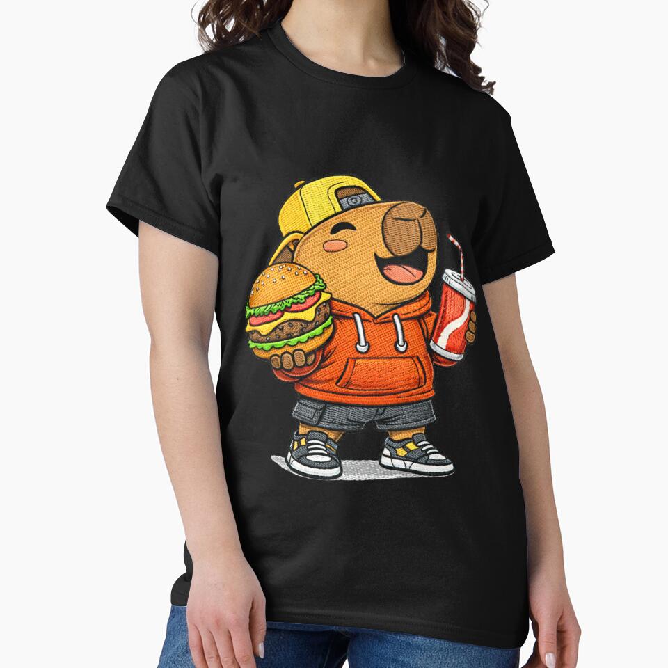 Cute Foodie Capybara With Burger – Kawaii Fast Food Lover Capybara Embroidered Patch Style by ColorSplash123