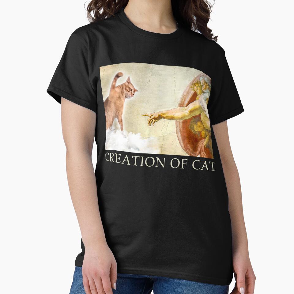 Funny Cat God Creation of Adam Meme Michelangelo Jesus Art Graphic by Damcoc