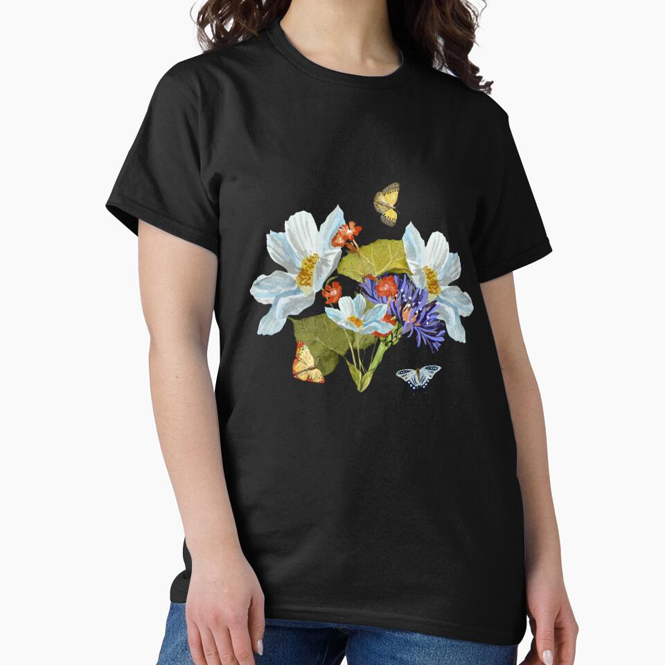 Bouquet daisy flower butterfly a watercolor sketch black by Yana Mustafina | Boho Soulful Designs