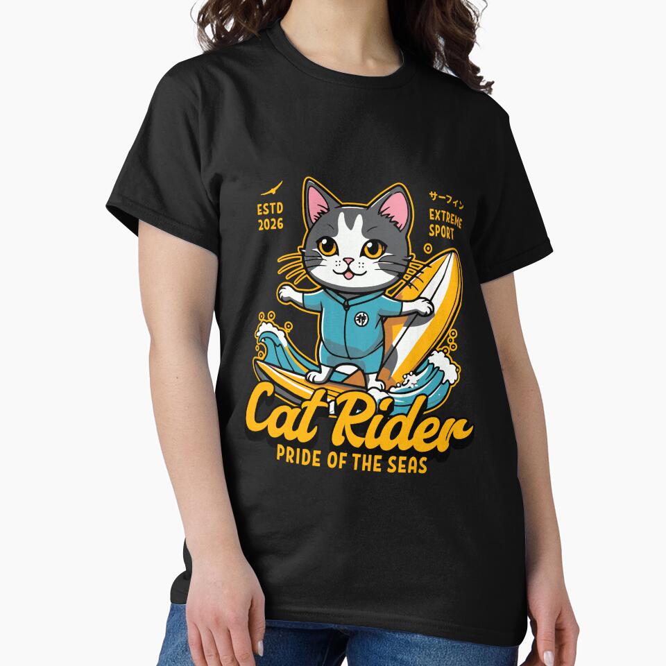 Cat Surf Rider - illustration Essential T-Shirt by Petsyy