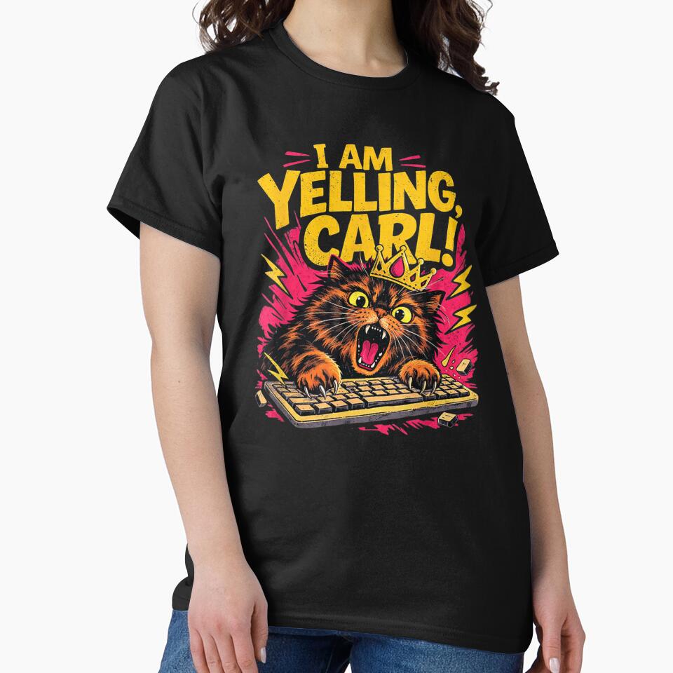 I Am Yelling Carl Angry Cat Typing On Keyboard Funny Crown Meme by LakenDraphil