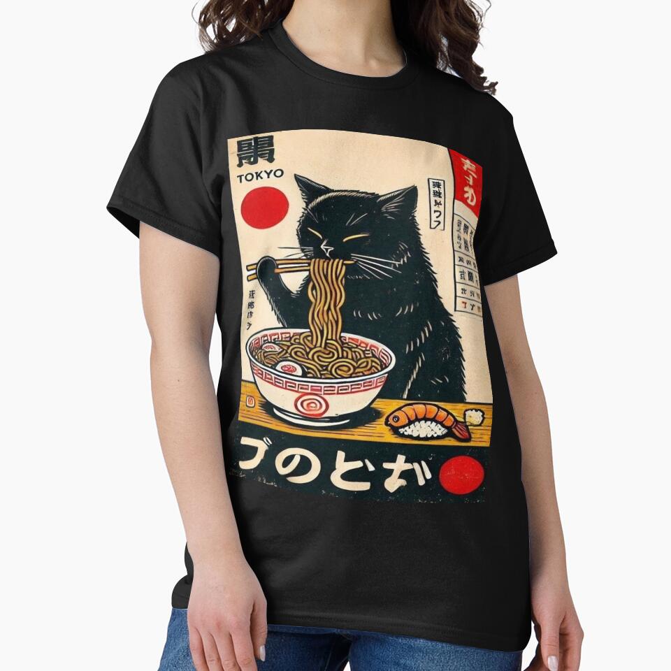 Black cat eating ramen by Creativnani