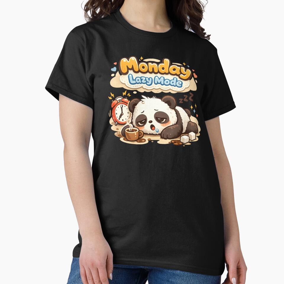 Cute Panda Monday Lazy Mode – Tired Panda Coffee Monday Mood T-Shirt by DarojadNR
