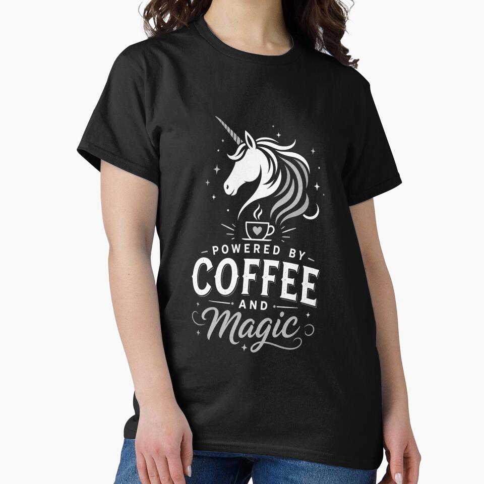 Powered by Coffee and Magic – Unicorn Humor White by CtrlAltLaugh