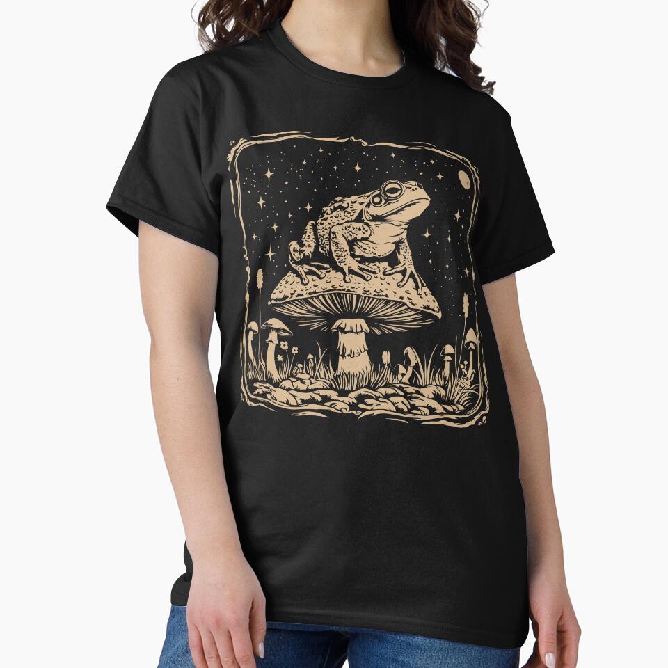Frog on Mushroom Retro Celestial Forestcore by Y-Vibes