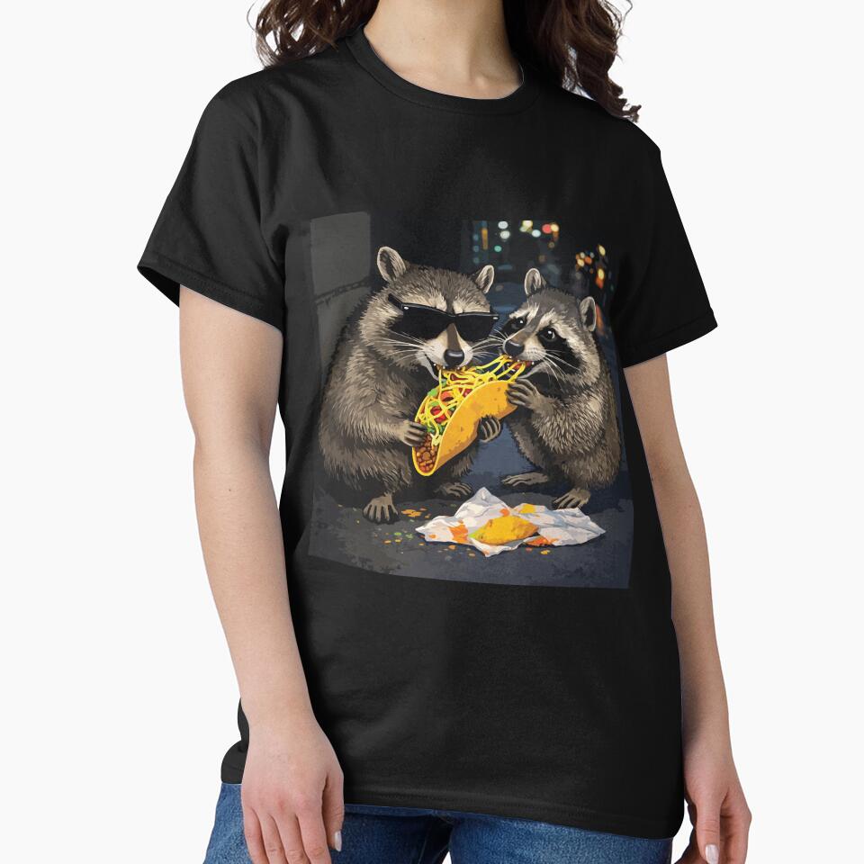 Funny Raccoon Eating Taco Cool Trash Panda Food Lover Meme Design by kiralynstration