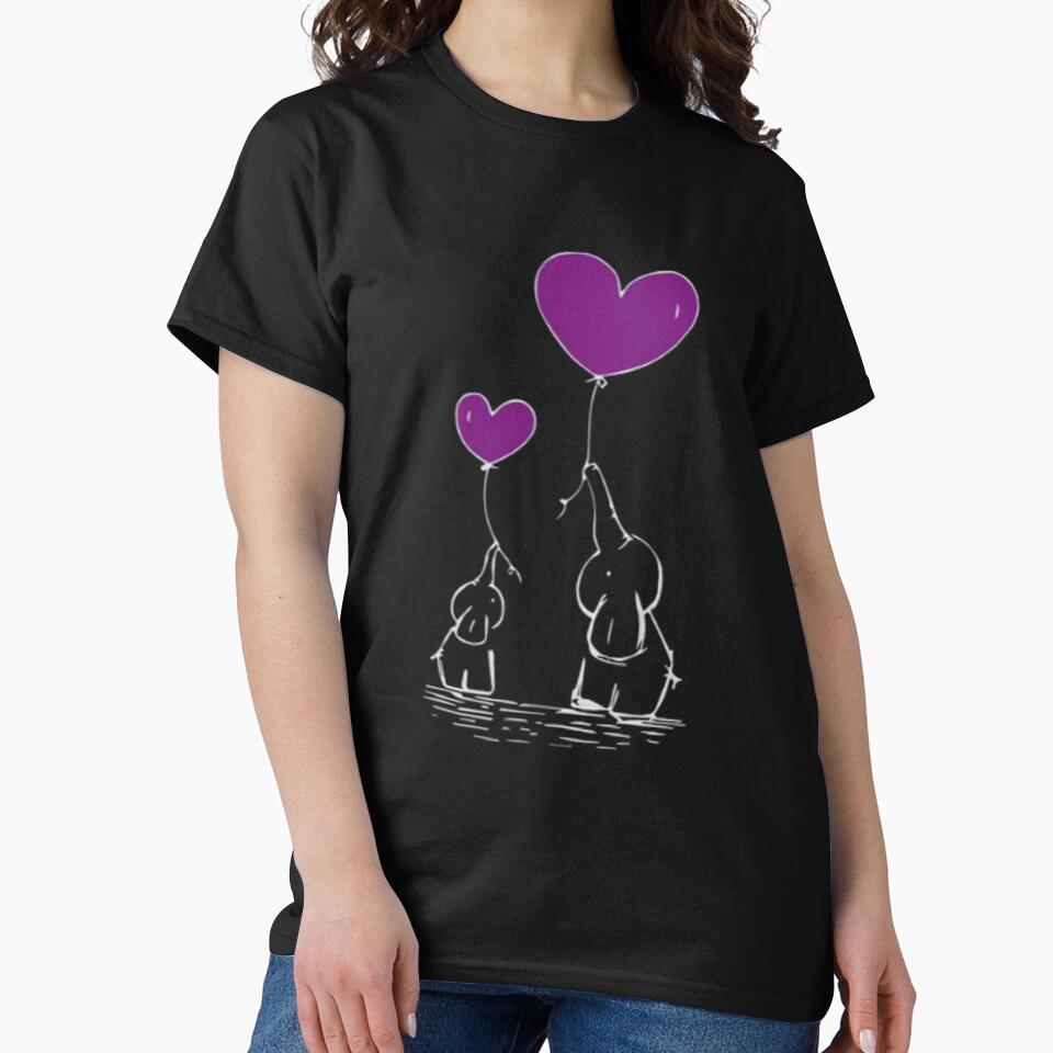 Sweet Parent and Child Elephant Holding Purple Heart Balloons Minimalist Animal Love by QuotinTs