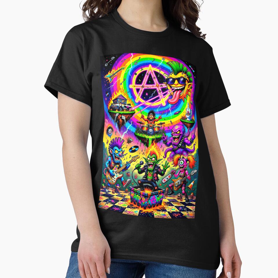 Psychedelic Punk Rock Chaos - Mohawk Monsters Anarchy Symbol Guitar Shredders by David Brookes Digital