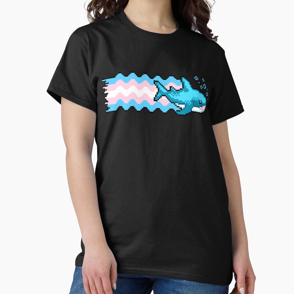 Trans Pride Shark With Transgender Flag Pixel Art by HeatherUnderground