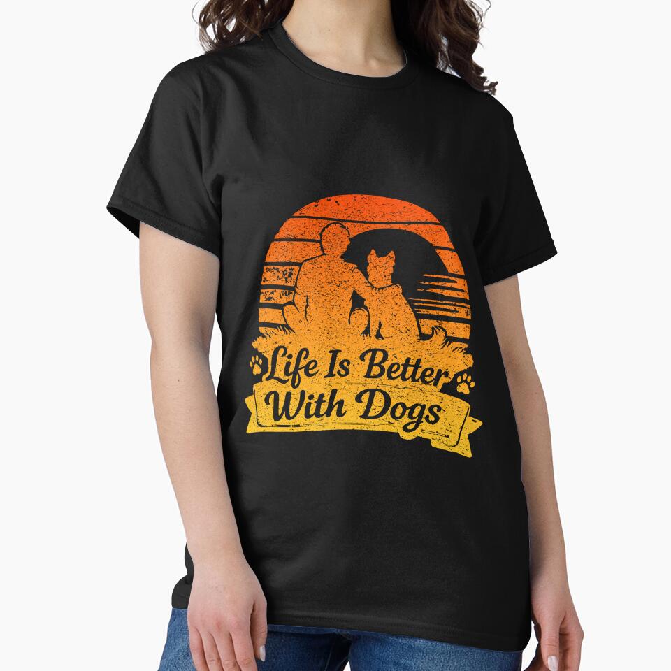 Life Is Better With Dogs – Vintage Dog Lover Sunset Vibes by Salamantito