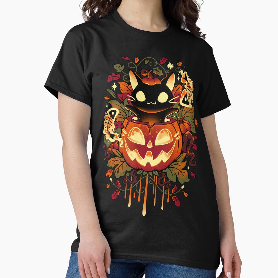 Autumn Tricks - Halloween Black Cat and Pumpkin by Snouleaf