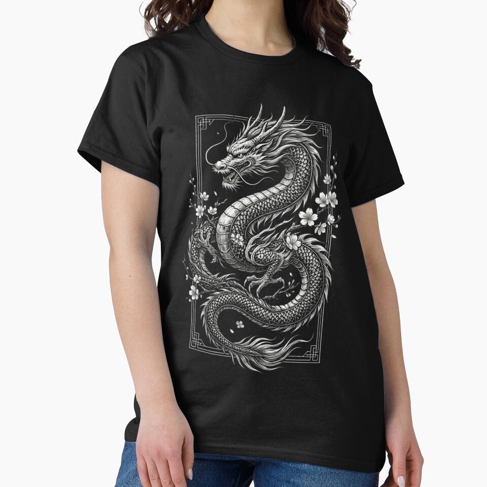 Japanese Dragon with Cherry Blossom Premium Tri-Blend by sinkedink