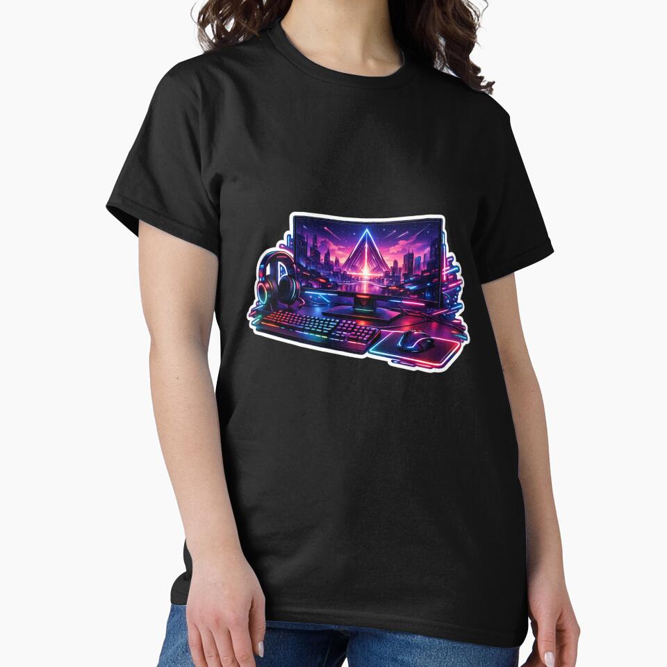 RGB Gaming Setup Cyberpunk Neon Gamer Desk Sticker by irfanshikh