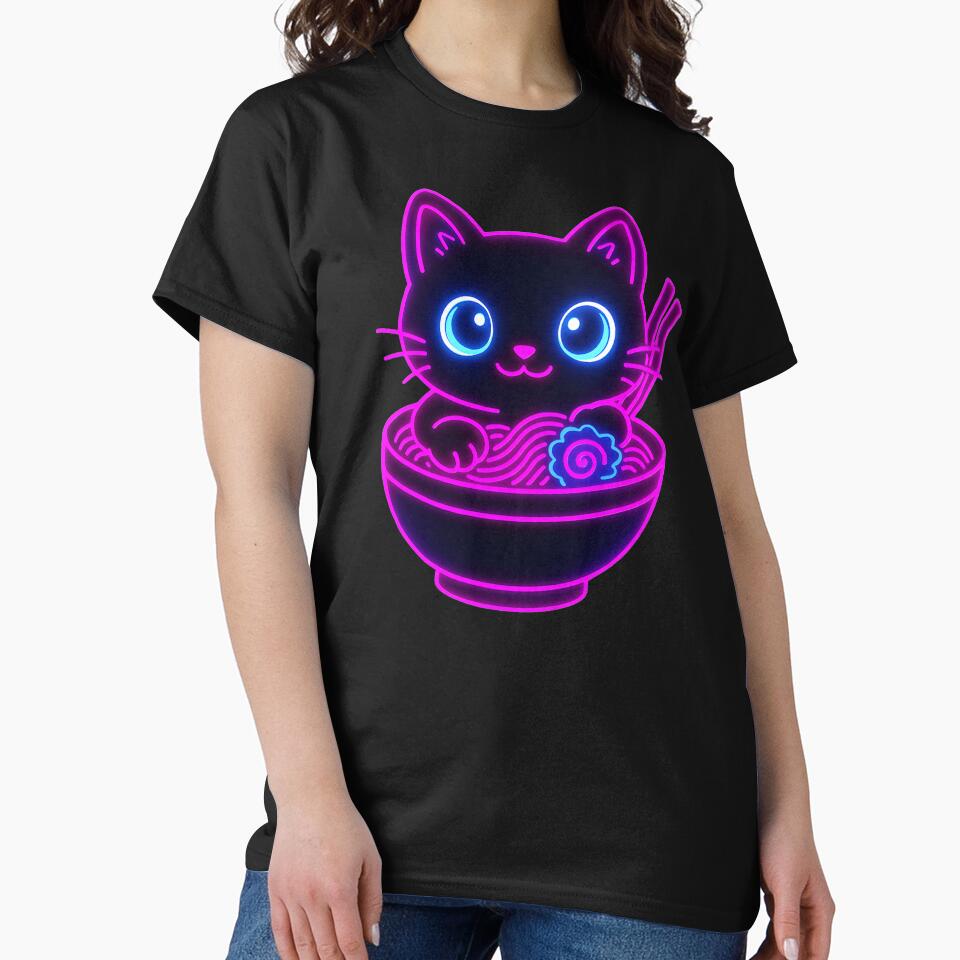 Neon Ramen Cat – Kawaii Cyberpunk Noodle Bowl Kitten (Vaporwave Glow) by Club Seal Prints