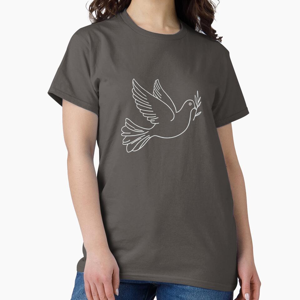 Minimalist White Dove Outline with Olive Branch Peaceful Holiday Design by gk-creations