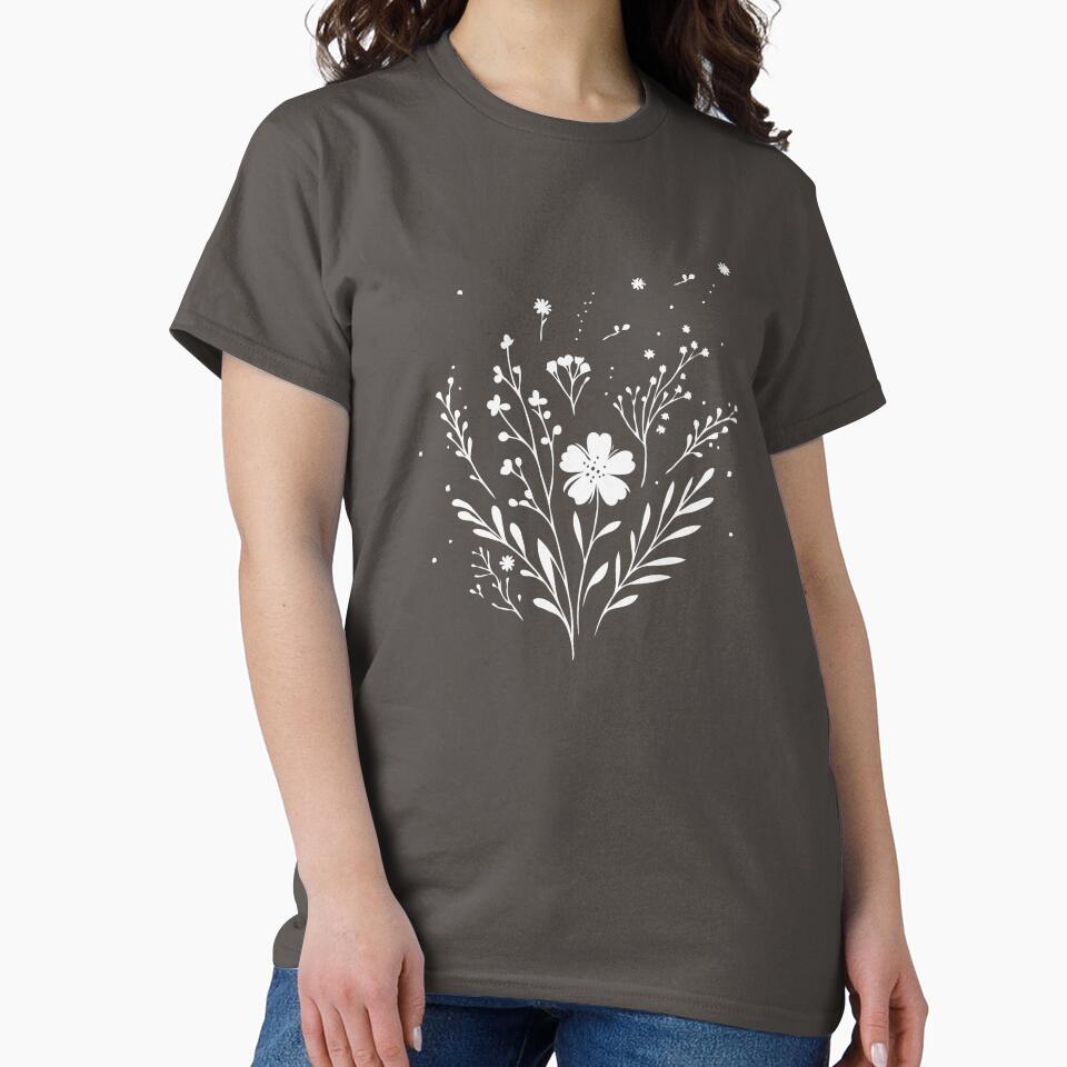 Womens Minimalist Floral T-Shirts, Gifts for Women, Flowers Crewneck Sweatshirt, AestheticTees, Floral Shirts for Women, Wild Flowers Graphic Tees by teecraftstudios