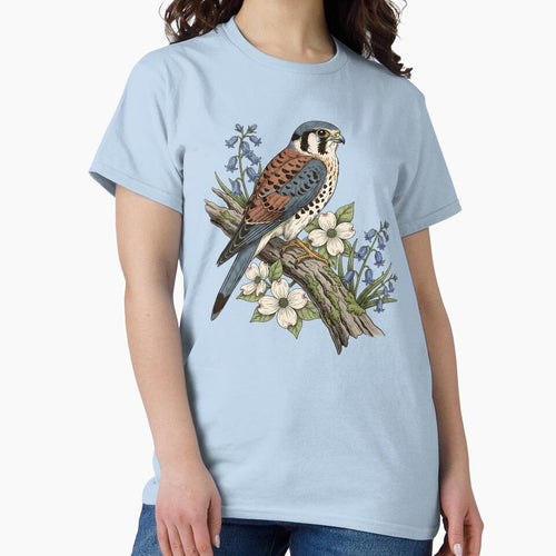 American Kestrel with Bluebells and Dogwood Botanicals by BirdsnStuff
