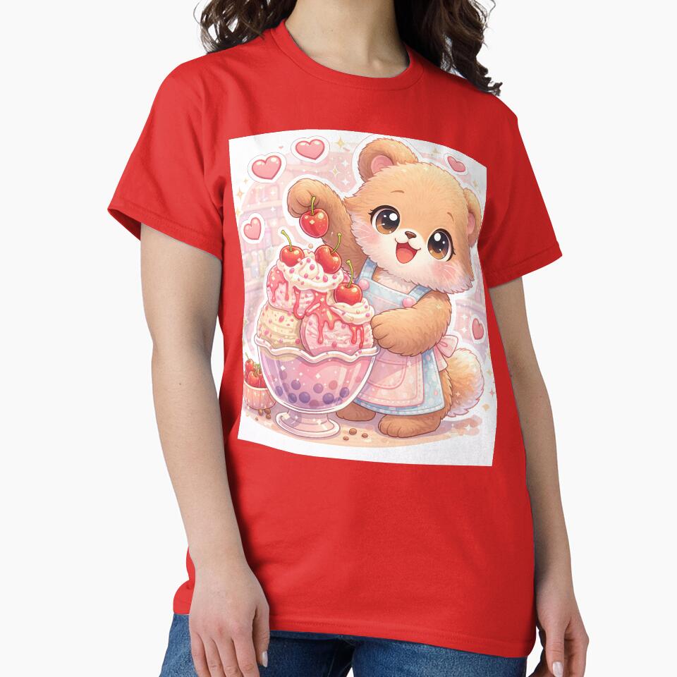 Kawaii Teddy Bear Strawberry Ice Cream Sundae – Cute Pastel Dessert Bear Sticker by Furfolkz