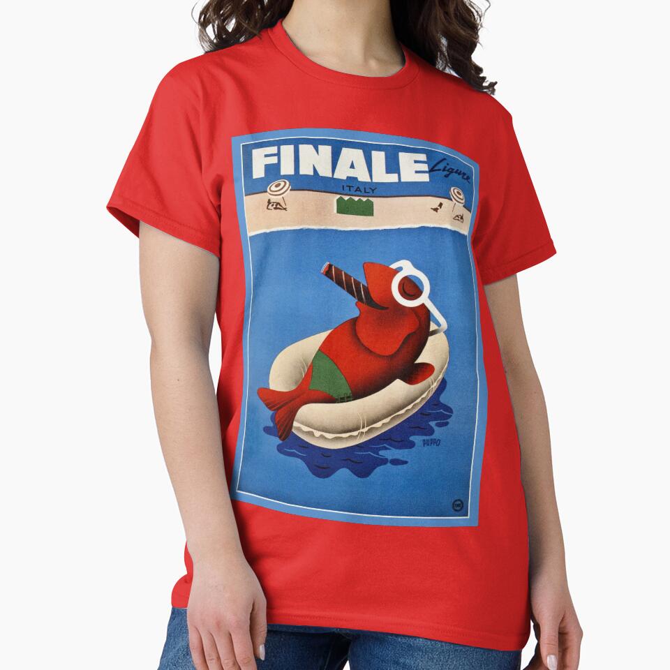 Vintage retro Finale cute fish Italian travel ad by aapshop