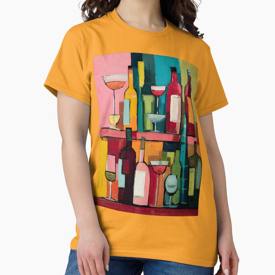 Geometric Wine Lounge - Vibrant Bottles and Glasses in Bold Abstract Bar Composition of Rich Colors by OlfactoART Studio
