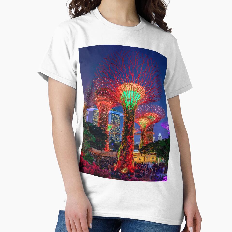 Light show at the Supertree Grove in Singapore Gardens by the Bay at sunset by SvetlanaSF