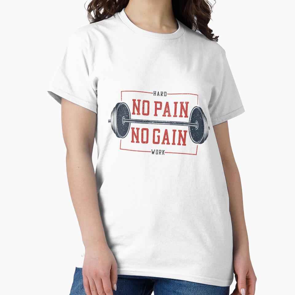 Vintage No Pain No Gain Gym Motivation - Retro Barbell Fitness Design by Shopchid