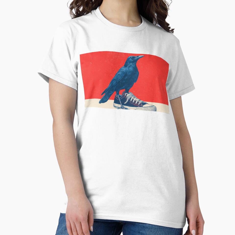 Crow standing on shoe in red scene by anytka