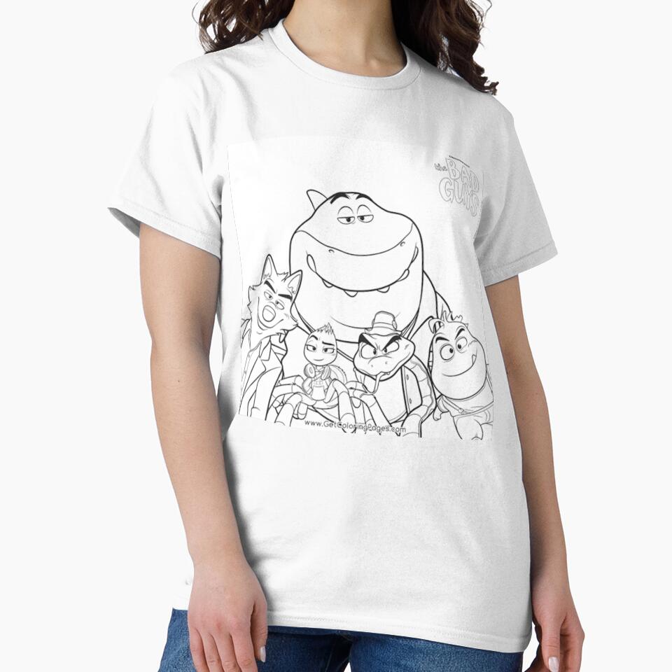 “The Bad Guys Cartoon Coloring Page – Funny Animal Gang Illustration (Wolf, Snake, Shark, Piranha, Tarantula)” by EssentialsWear