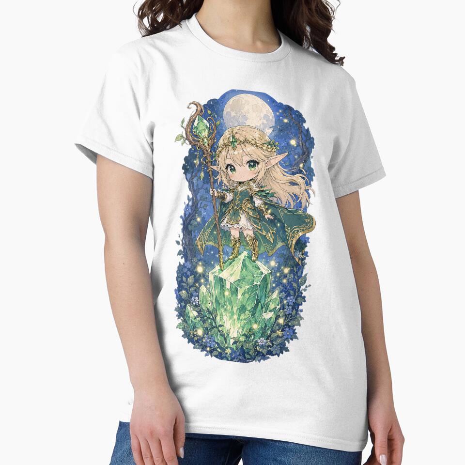 Chibi Elf Mage Girl on Emerald Crystal Moonlight by UhuCriei
