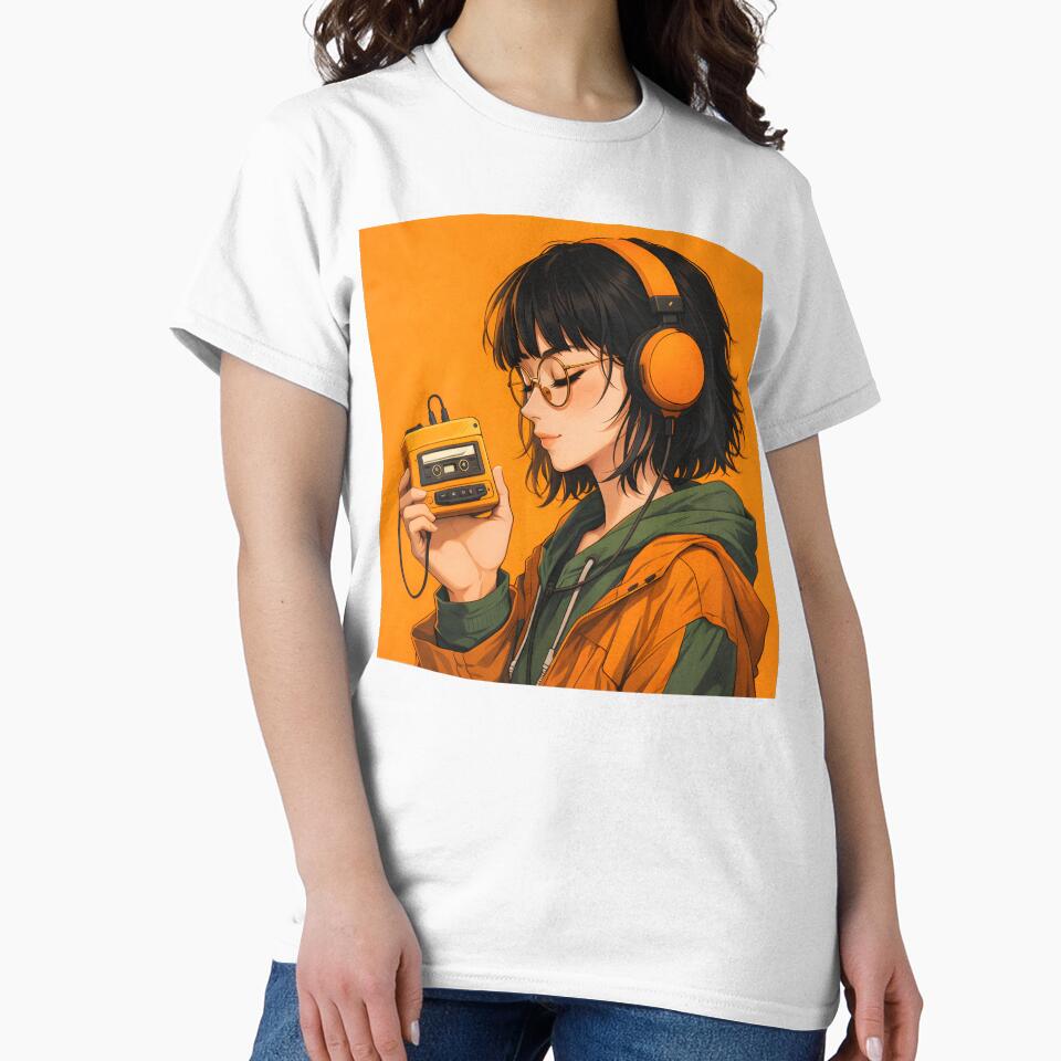 Retro Music Vibes – Girl with Cassette Player by AbstractAuraArt