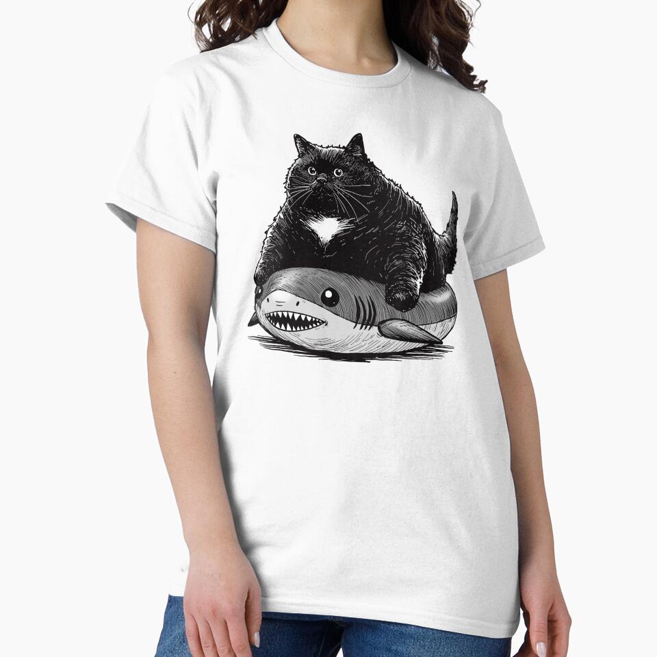 Chonky Cat In A Shark Innertube by KilkennyCat Art