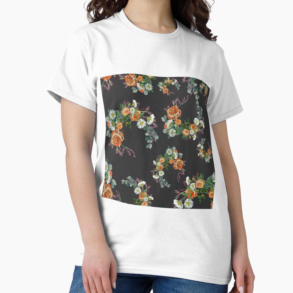 Flower rose daisy branch pattern a watercolor grey by Yana Mustafina | Boho Soulful Designs