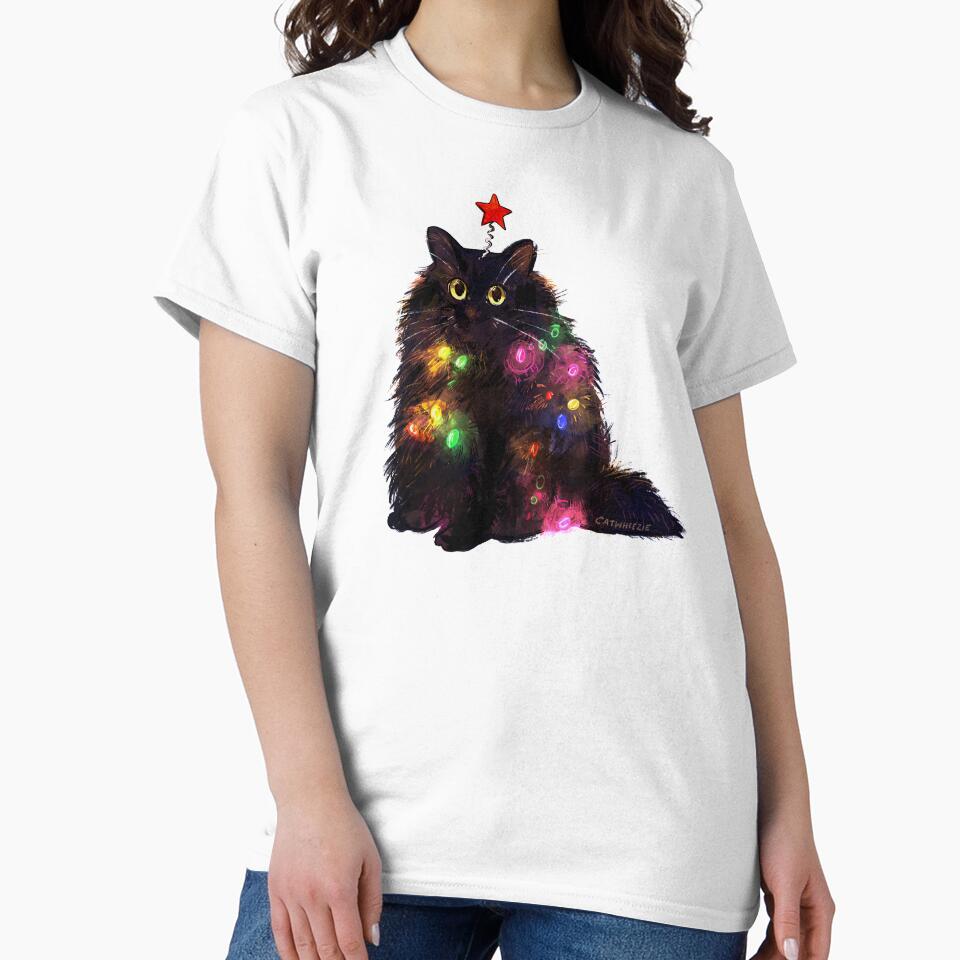 12 Day of Catmas Day 1: Christmas Lights Black Cat by emwheezie