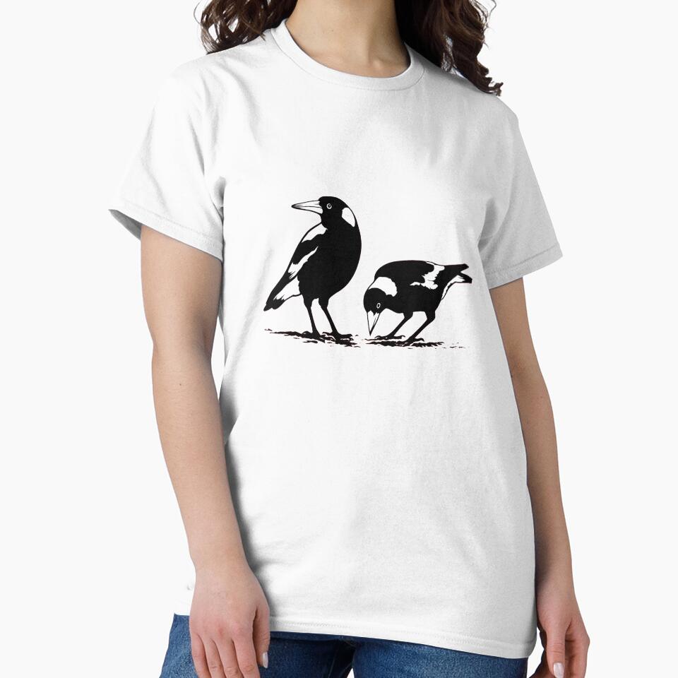 MAGPIES - australian magpie graphic art t-shirt by MiltonBradtke