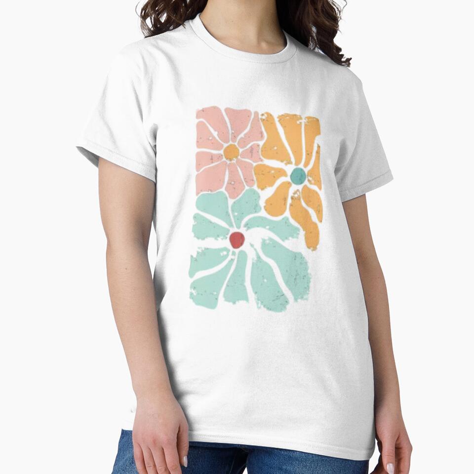 Retro pastel flower cluster with groovy seventies vibe and distressed vintage texture floral aesthetic by QuotinTs