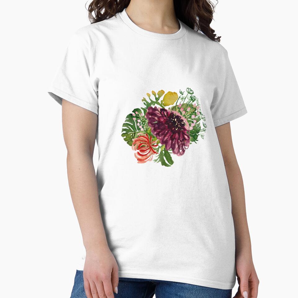 Dahlia palm leaf chrysanthemum cute a watercolor by Yana Mustafina | Boho Soulful Designs