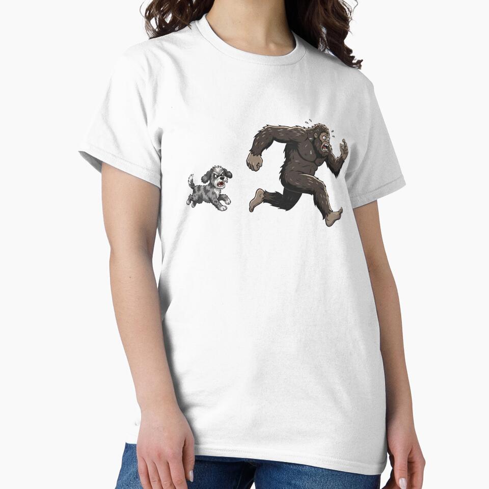 Funny Aussiedoodle Bigfoot Chasing Boys Girls Kids by FurryHavenPH