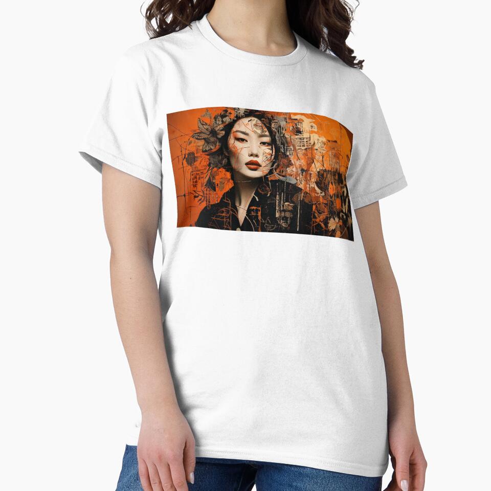 Grunge Asian Woman Portrait Orange Black by BetweenForms