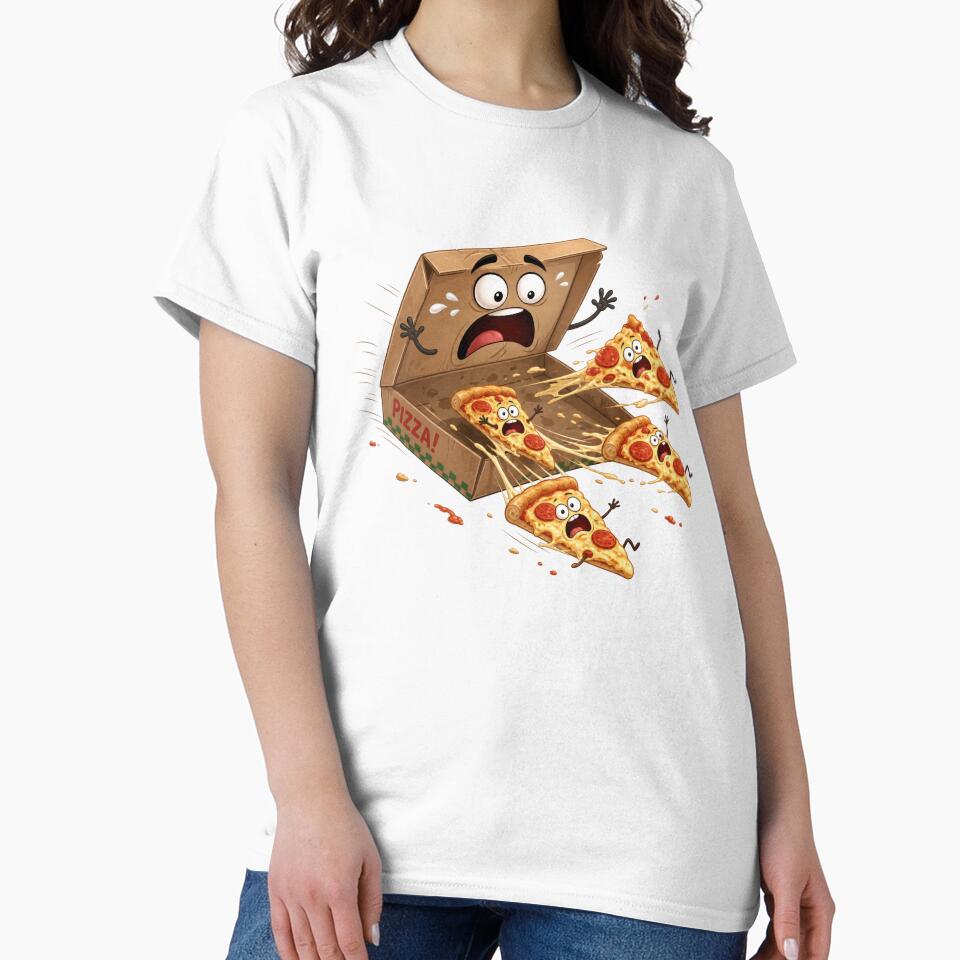 Terrified Pizza Slices Flying Out of Cartoon Pizza Box by jgvisualarts