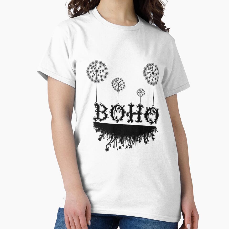 Boho Dandelion and Grass Typography T-Shirt by GorinART
