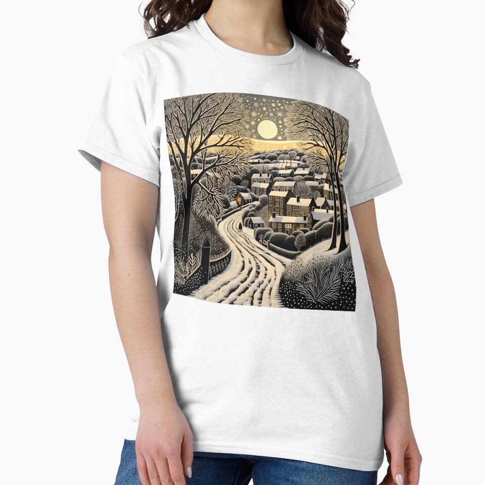 christmas holiday linocut landscape print by dcrc