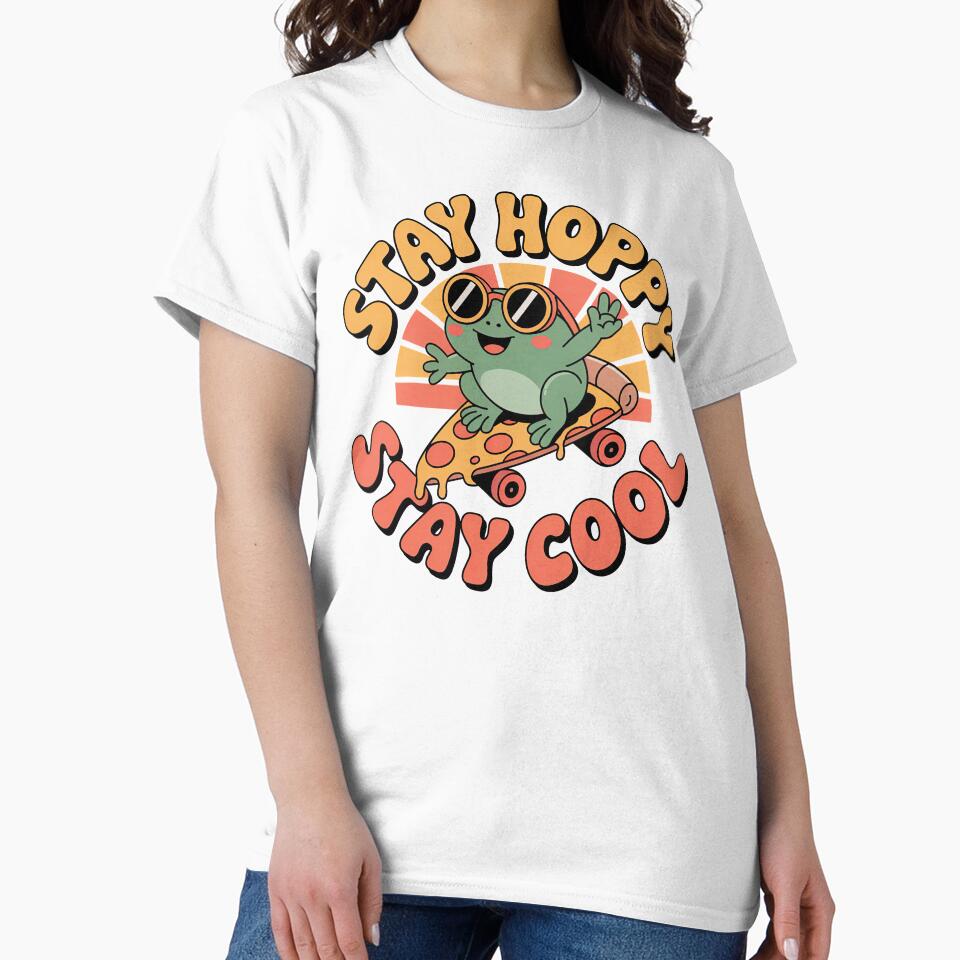 Kawaii Frog, Cute Kawaii Frog Riding On A Pizza Slice by graphic-genie