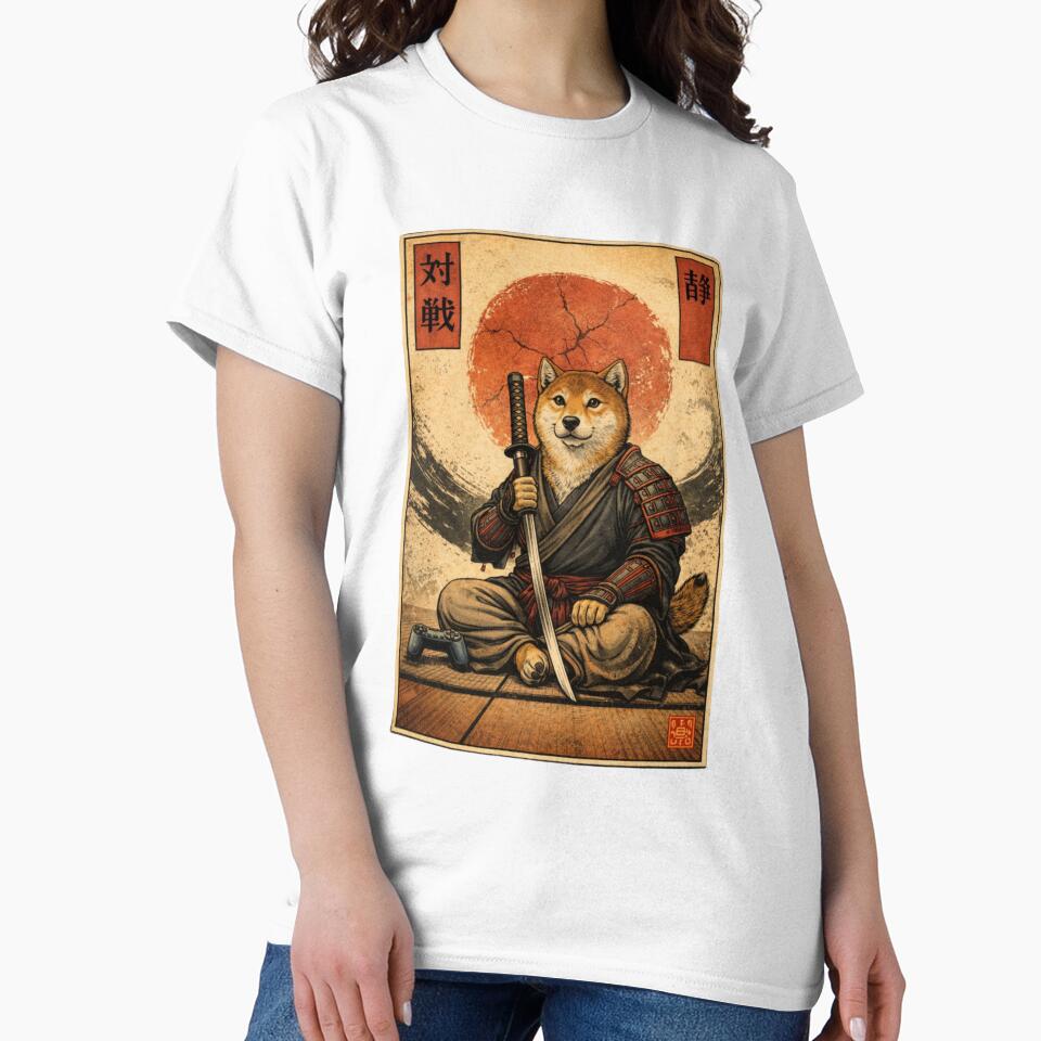 Samurai Shiba Gamer – Japanese Warrior Dog Aesthetic T-Shirt by VireonTees
