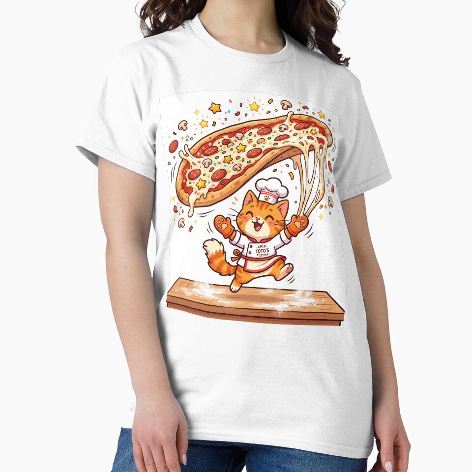 Kawaii Cat Pizza Chef – Cute Pizza Lover Kitty Tossing Giant Pizza by Furfolkz