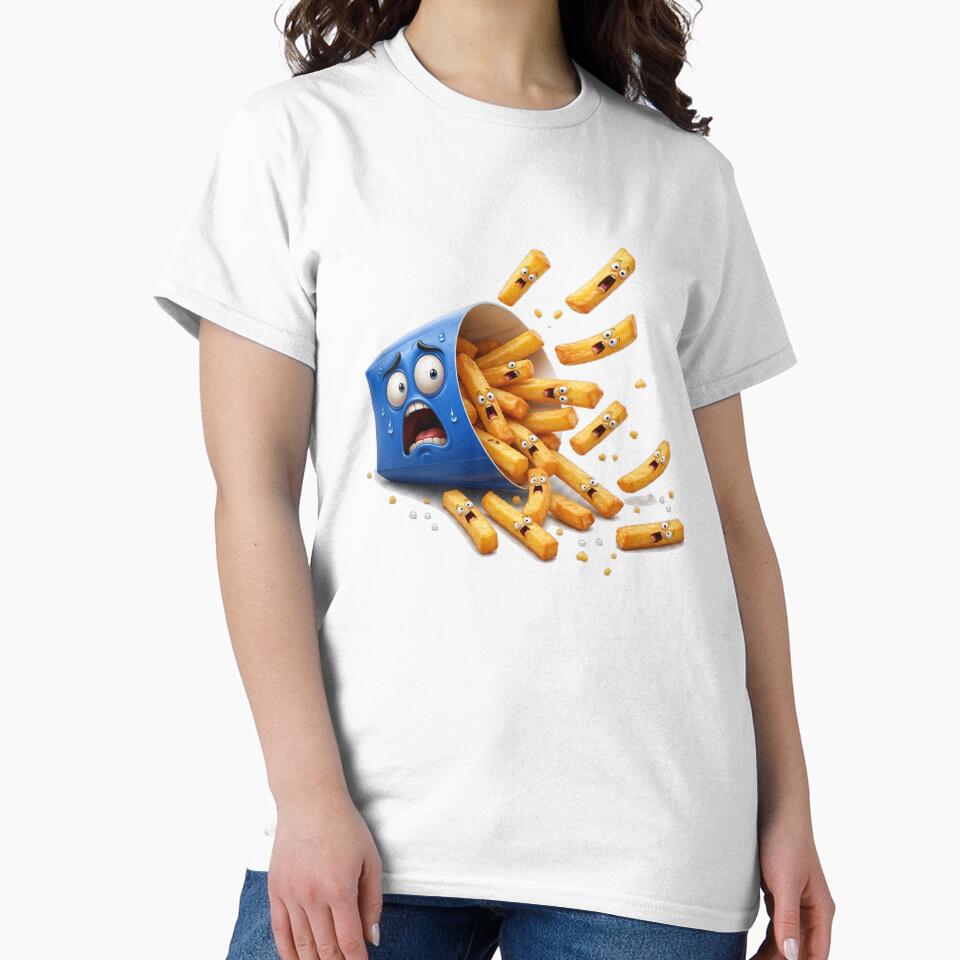 Shocked French Fries Spilling Out of Blue Bucket by jgvisualarts
