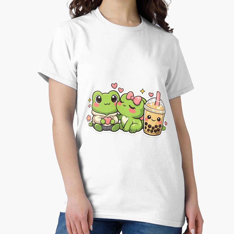 Kawaii Frog Couple Love Sticker - Cute Frogs With Bubble Tea Romantic Aesthetic by FluffiPopo
