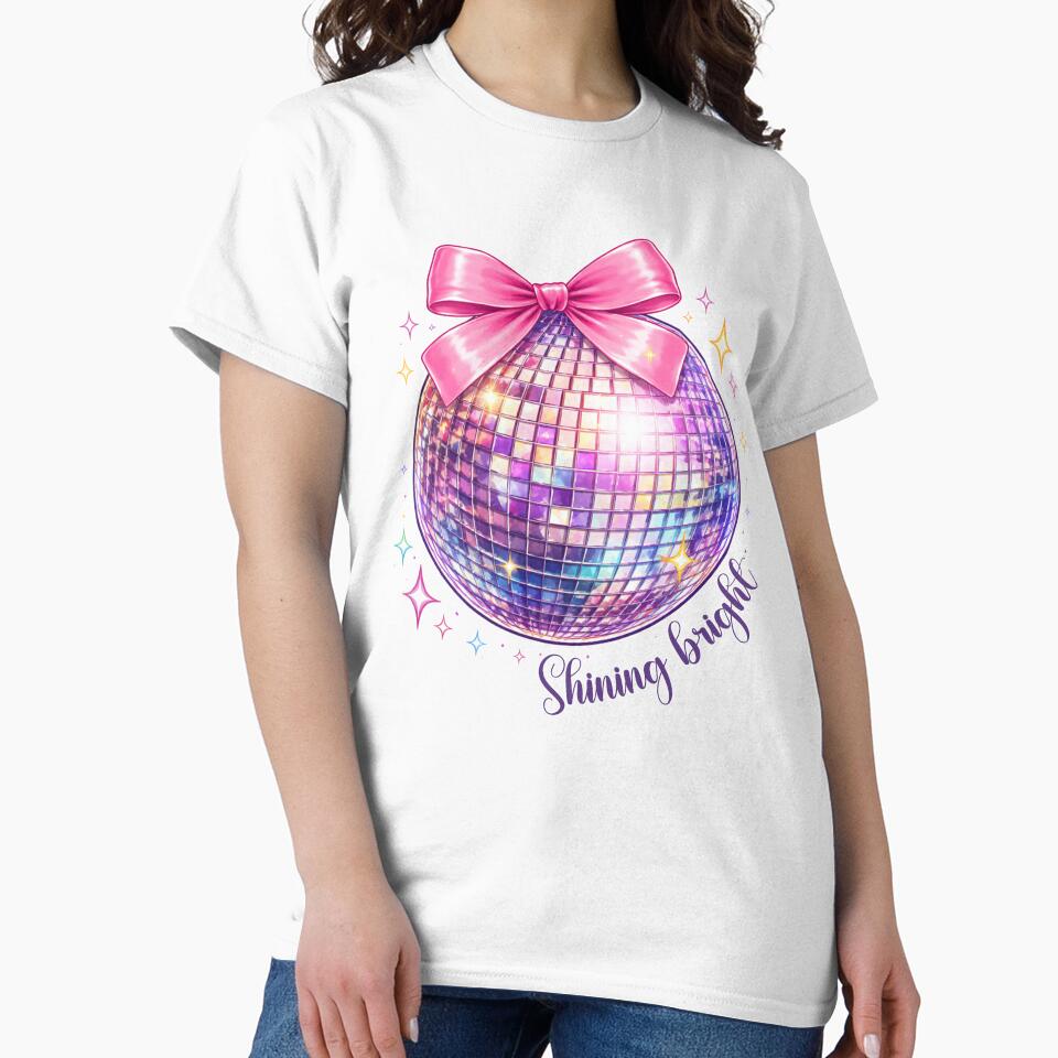 Colorful Disco Ball with Pink Bow – Shining bright by a1qualityd