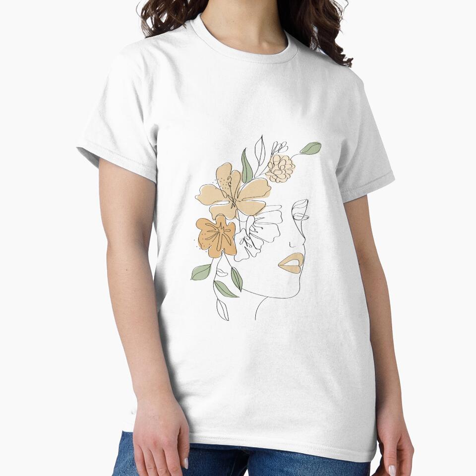 Boho Style one line art women with floral pattern by baybutterfly