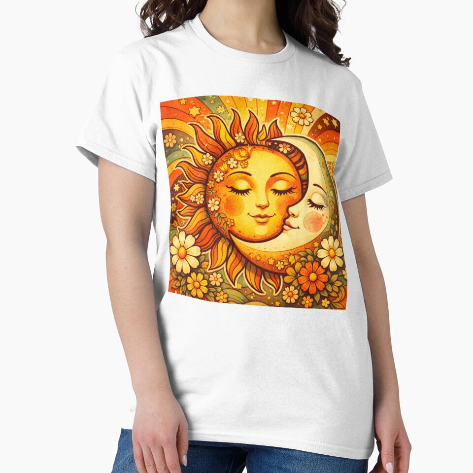 Groovy Boho Sun and Moon - 70s Celestial Aesthetic by Myra365Art
