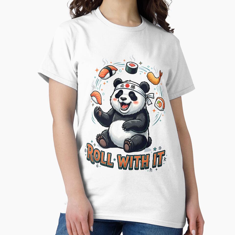 Funny Juggling Panda Sushi - Roll With It Kawaii Foodie Pun by The Grumpy Pet Club